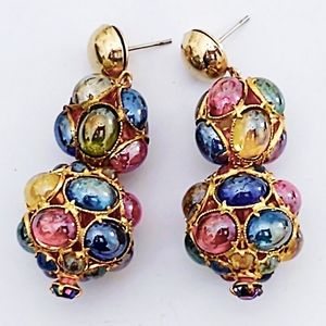 Vintage AB Crystal Multicolored Earrings in Gold